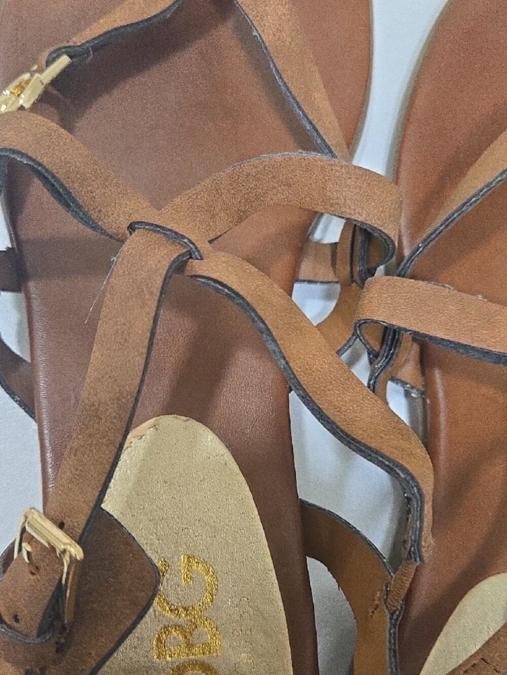 G by Guess Brown Strappy Gladiator Sandals with Gold Accent - Picture 10 of 12